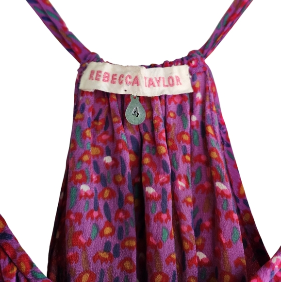 Rebecca Taylor Racerback Abstract Floral Ruffle Tank - Pink Pruple Multicolor - Picture 6 of 9